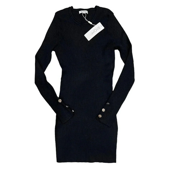 Baciano Black Ribbed Mini Sweater Dress With Button Detail S - Picture 1 of 4